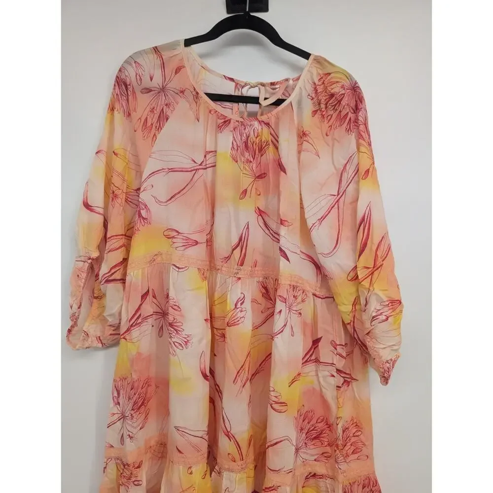 NWD By Anthropologie Oversize Tiered Puff-Sleeve Dress Size XL Orange #B1404 - Picture 4 of 15